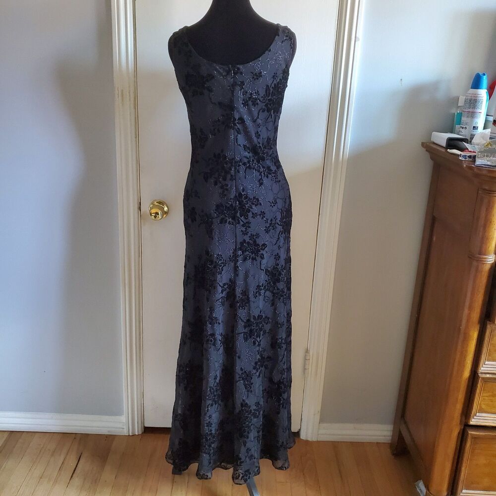 Exquis Black Floral Velvet Burnout Maxi Dress Size S 90s Y2k Whimsigoth Witchy - Picture 4 of 11